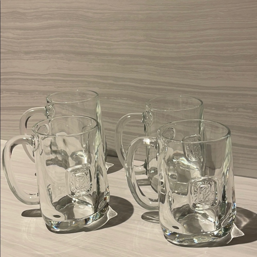 Vintage set of 4 clear glass mugs w/ clear handle